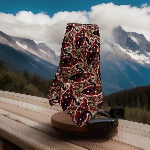 Vintage Sadhwanis Abstract Chili Peppers Floral Multic‎ Pure Silk Tie Necktie - Picture 1 of 6
